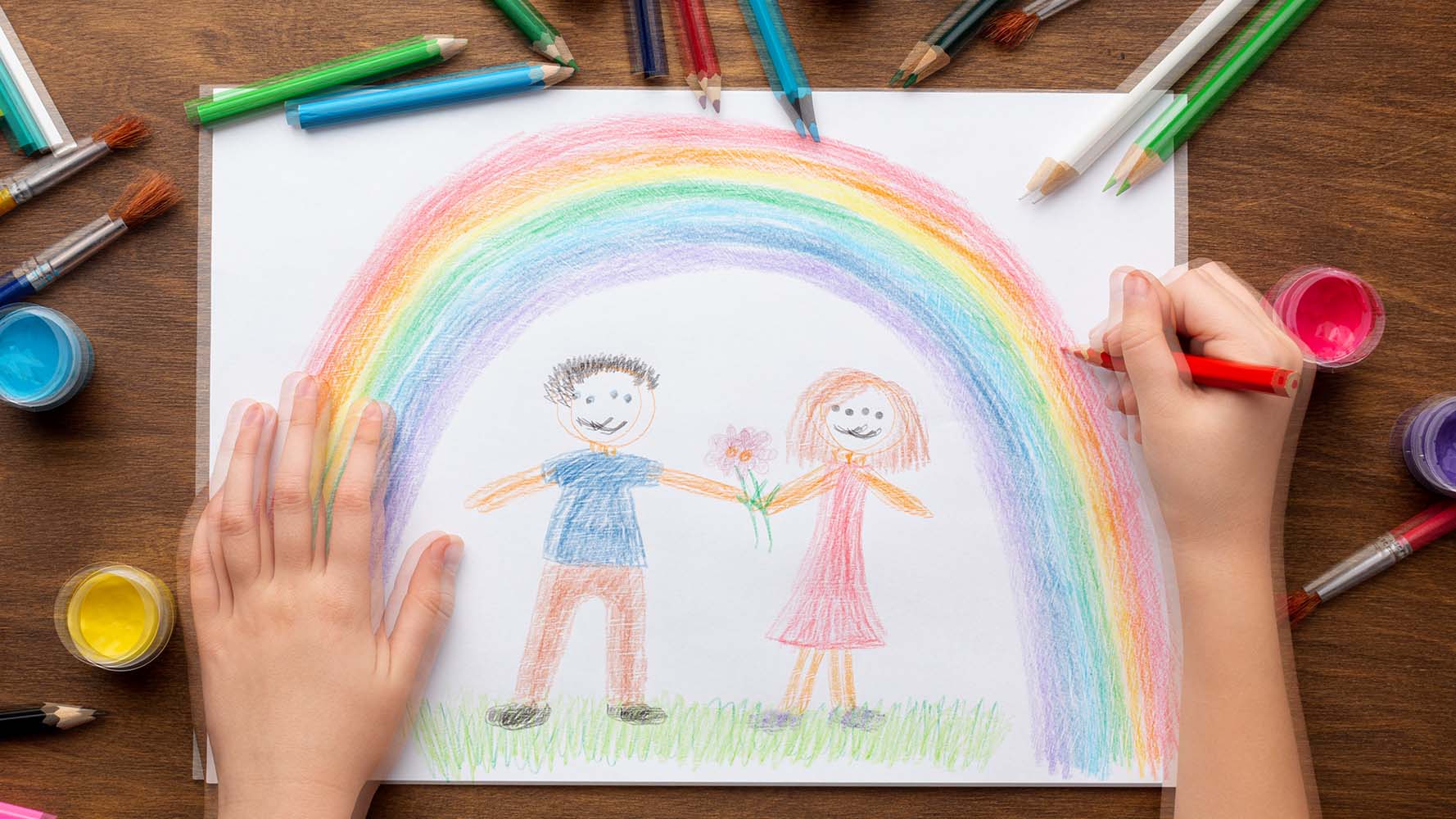 Image of a child's drawing which appears distorted and 'doubled' to represent how a person with Nystagmus might experience this view.